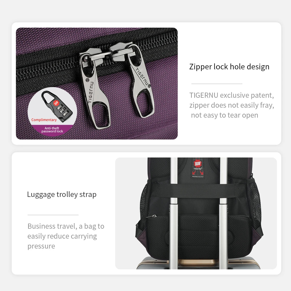 Tigernu Fashion Women Backpack Purple Anti Theft 15.6inch Laptop Backpack Female Waterproof Travel Backpack School Backpack Bags