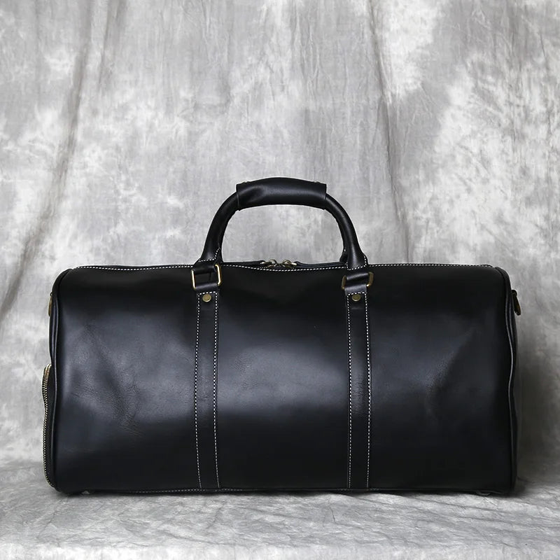 New Retro Male Carry-on Bag Europe And America Crazy Horse Leather Travel Bag Layer Cowhide Large Capacity Single Shoulder Bag