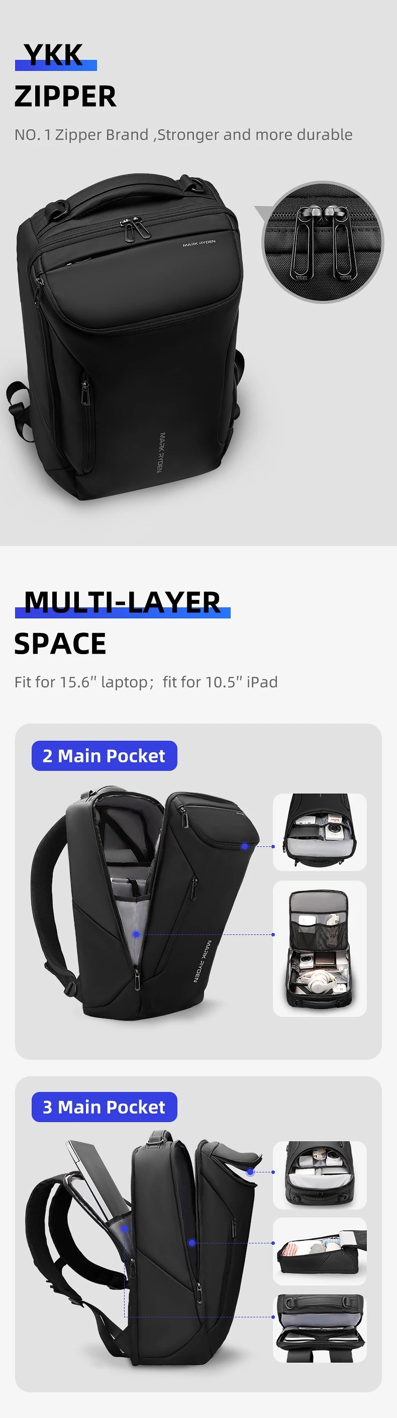 MARK RYDEN 17 inch Laptop Backpack For Men Travel Spacious Backpack Commuting COMPACTO PRO
