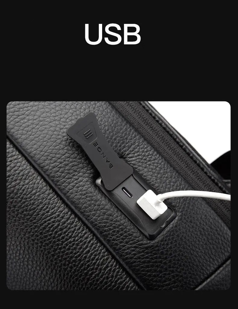 BANGE Leather Anti Theft Waterproof Laptop Backpack 15.6 Inch Daily Work Business Backpack School back pack mochila for Male