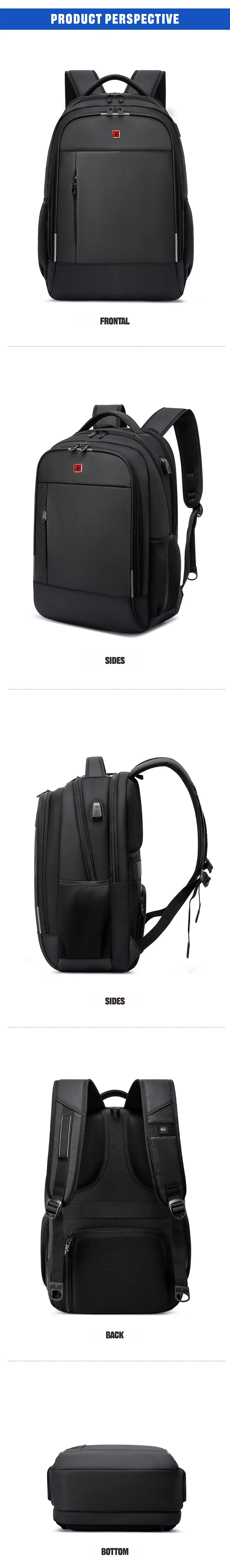 SWISS Men Laptop Backpack Waterproof Anti Theft USB Bag Large Capacity Fashion School Backpack Travel Backpack Back Pack Mochila