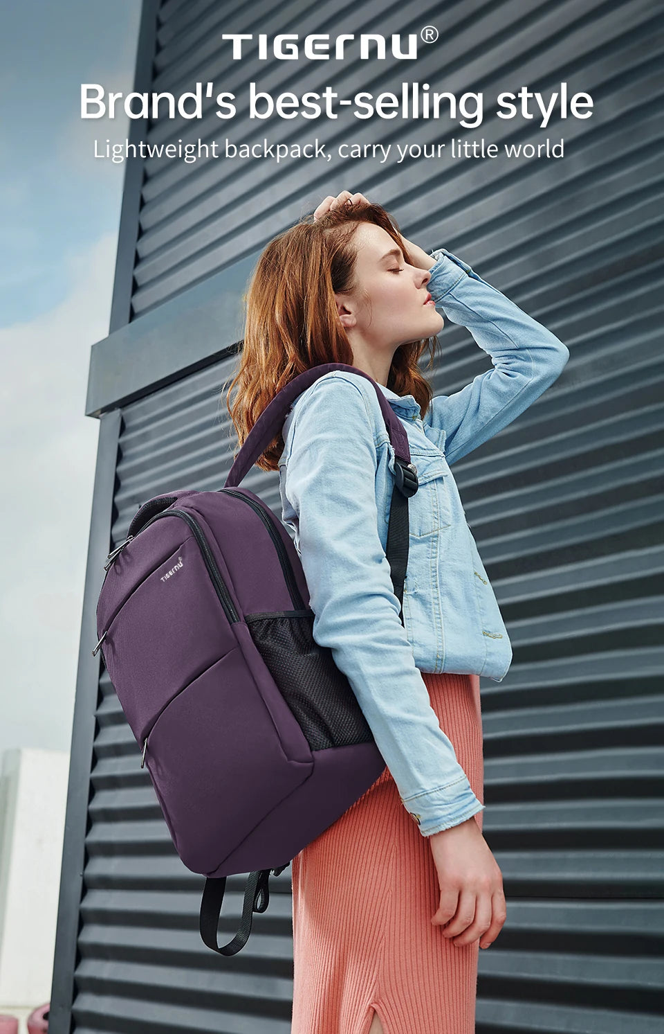 Tigernu Fashion Women Backpack Purple Anti Theft 15.6inch Laptop Backpack Female Waterproof Travel Backpack School Backpack Bags
