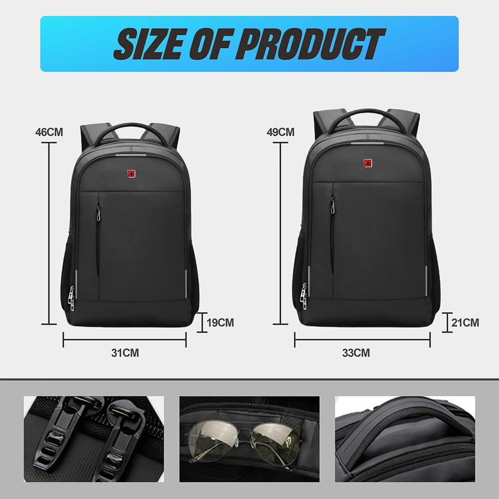 SWISS Men Laptop Backpack Waterproof Anti Theft USB Bag Large Capacity Fashion School Backpack Travel Backpack Back Pack Mochila