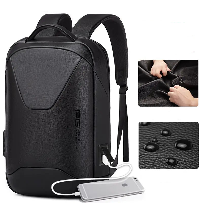 BANGE Leather  Anti Theft Waterproof Laptop Backpack 15.6 Inch Daily Work Business Backpack School back pack mochila for Male