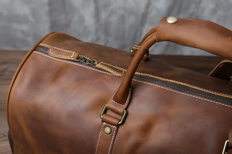 New Retro Male Carry-on Bag Europe And America Crazy Horse Leather Travel Bag Layer Cowhide Large Capacity Single Shoulder Bag