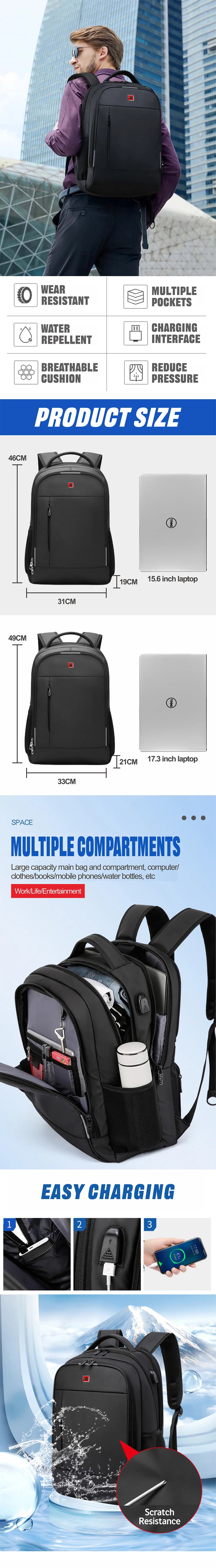 SWISS Men Laptop Backpack Waterproof Anti Theft USB Bag Large Capacity Fashion School Backpack Travel Backpack Back Pack Mochila