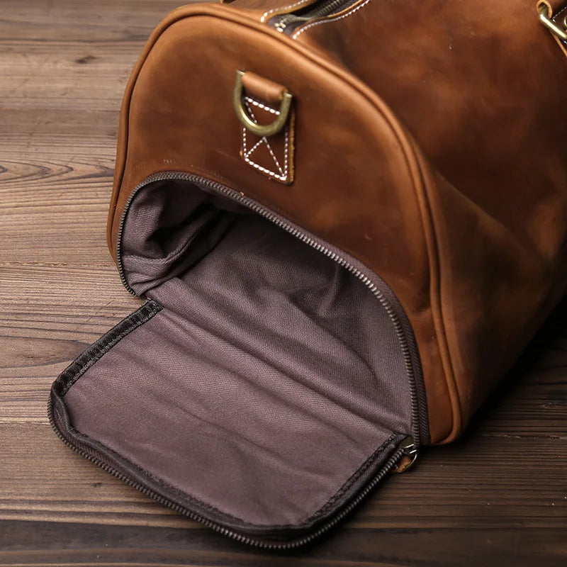 New Retro Male Carry-on Bag Europe And America Crazy Horse Leather Travel Bag Layer Cowhide Large Capacity Single Shoulder Bag