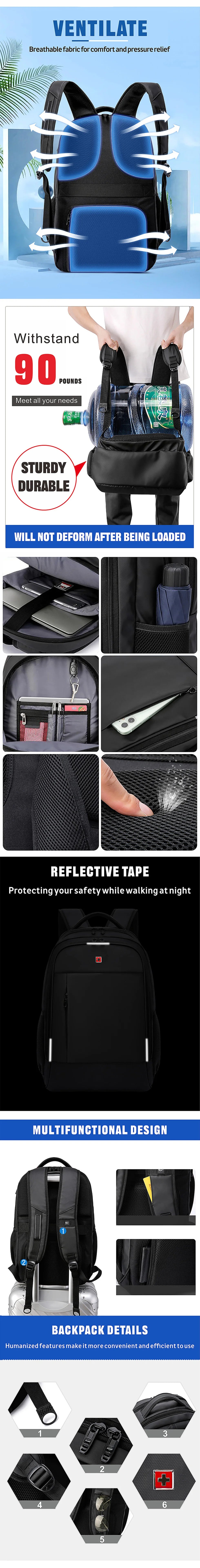 SWISS Men Laptop Backpack Waterproof Anti Theft USB Bag Large Capacity Fashion School Backpack Travel Backpack Back Pack Mochila
