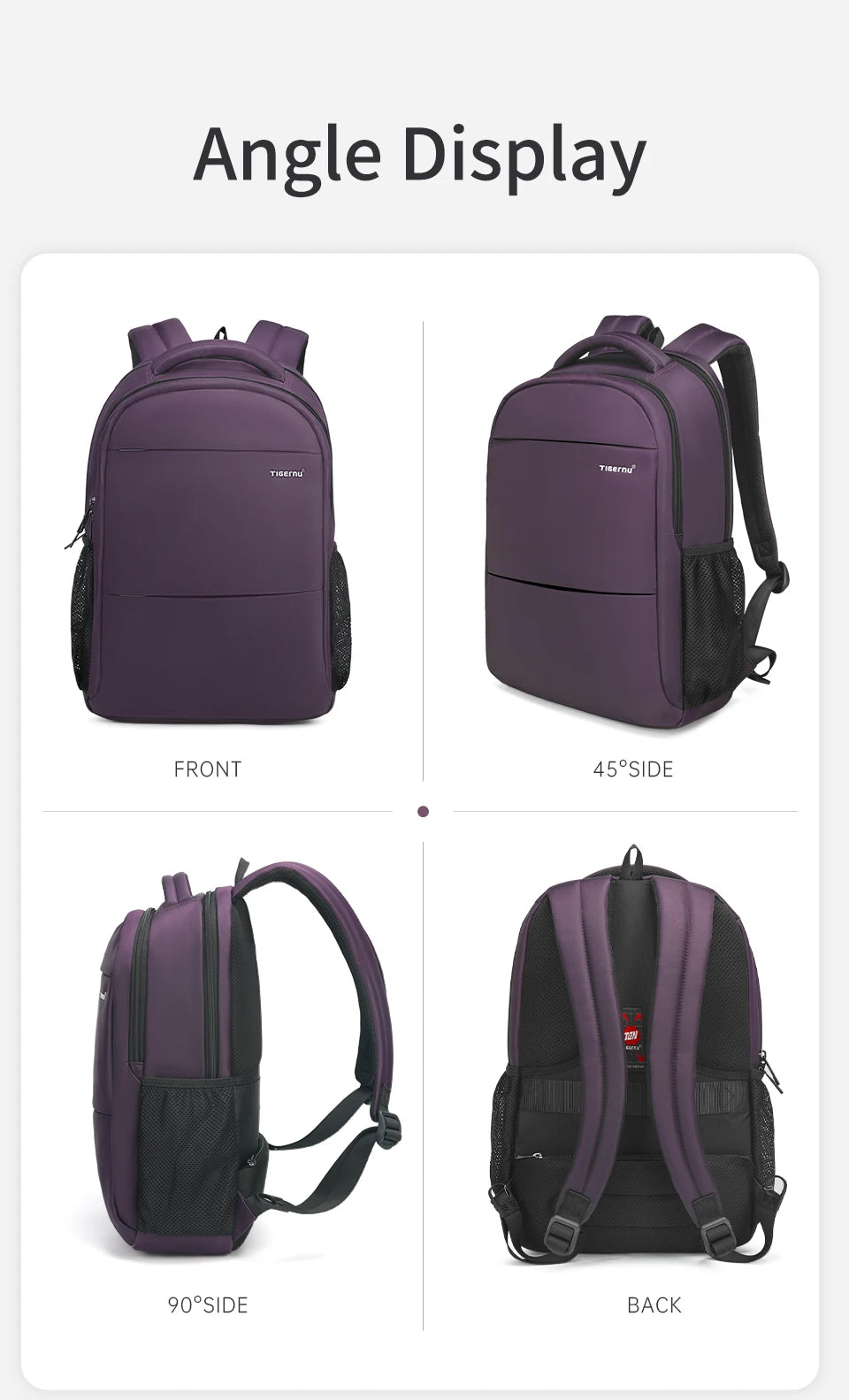 Tigernu Fashion Women Backpack Purple Anti Theft 15.6inch Laptop Backpack Female Waterproof Travel Backpack School Backpack Bags