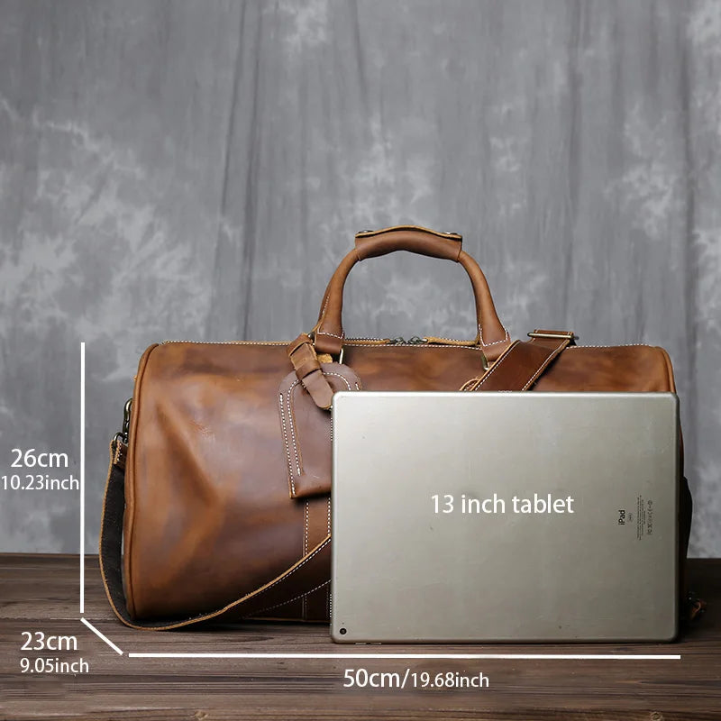 New Retro Male Carry-on Bag Europe And America Crazy Horse Leather Travel Bag Layer Cowhide Large Capacity Single Shoulder Bag