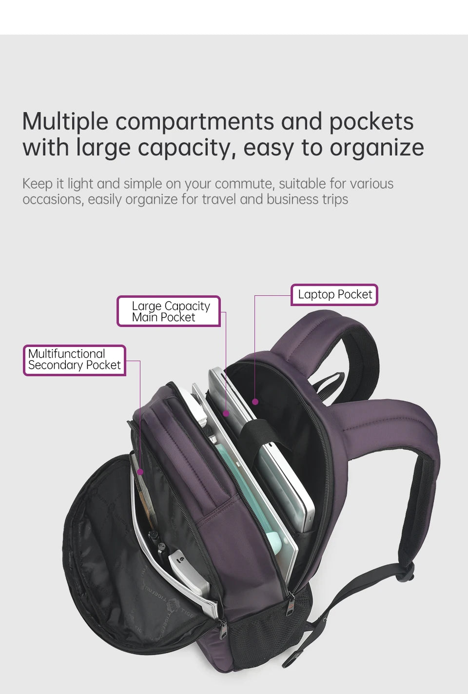Tigernu Fashion Women Backpack Purple Anti Theft 15.6inch Laptop Backpack Female Waterproof Travel Backpack School Backpack Bags